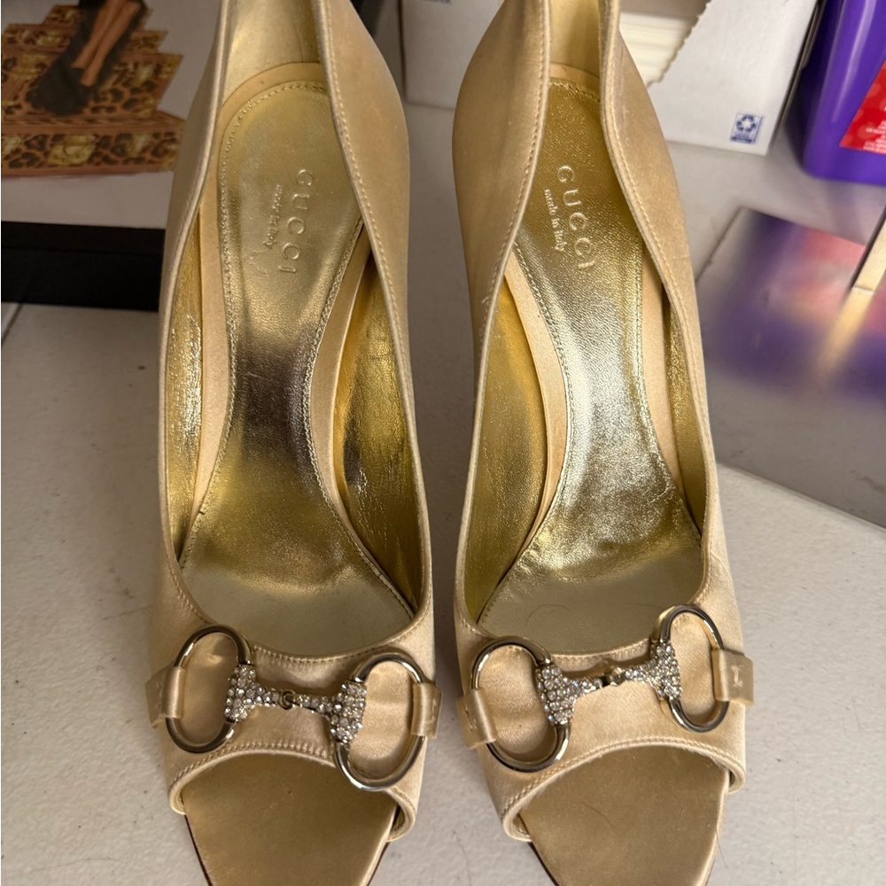 Gucci Women's Gold Satin Heels